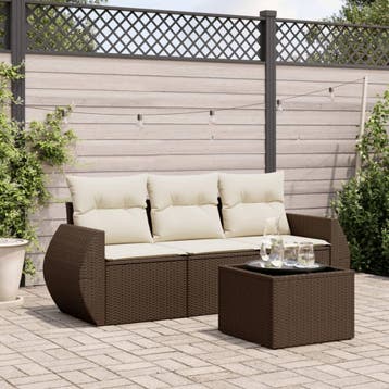 vidaXL 4-delige Loungeset met kussens poly rattan bruin, Verzenden, Nieuw, Loungeset