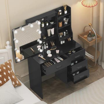 Kaptafel met LED Verlichting, Schuifspiegel en 4 Lades - Mak, Huis en Inrichting, Tafels | Kaptafels, Verzenden, Nieuw