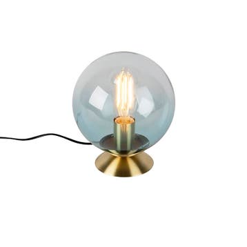 Art deco tafellamp messing met blauw glas - Pallon, Verzenden, Nieuw, Glas