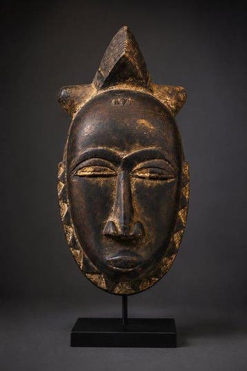 Handgesneden Afrikaanse tribale masker – Baoulé-stijl – 35