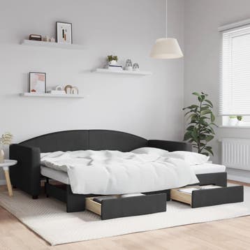 vidaXL Slaapbank met onderschuifbed en lades 90x200 cm stof, Huis en Inrichting, 90 cm, Eenpersoons, Verzenden, Zwart