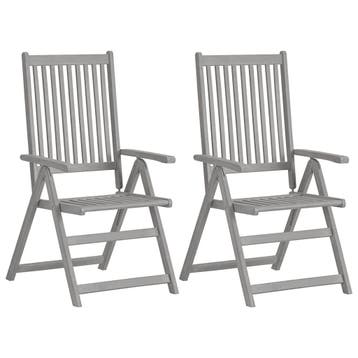 vidaXL Verstelbare klapstoelen, 2 stuks, grijs, massief, Verzenden, Nieuw, Hout