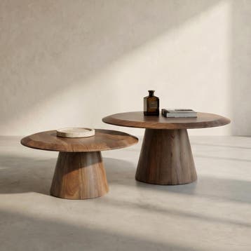 *WOONWINKEL* Salontafelset Rond Acacia Bruin, Huis en Inrichting, Tafels | Salontafels, Verzenden, Nieuw