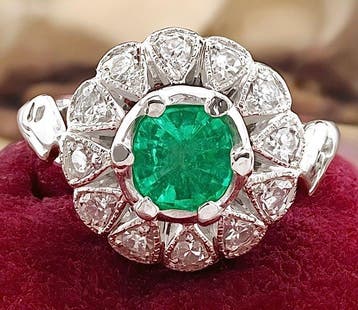 Ring Platina Smaragd - Diamant, Nieuw