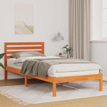 vidaXL Bedframe met hoofdeinde Wasbruin 80 x 210 cm Massief, Verzenden, Nieuw, Bruin, Hout