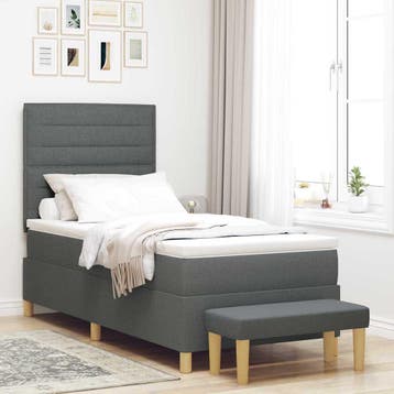vidaXL Boxspring bed met kussen Donkergrijs 200 x 90 cm Stof, Verzenden, Nieuw, Grijs