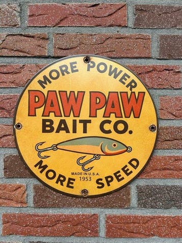 Paw Paw Bait Co. emaille reclamebord – visaas / fishing lure