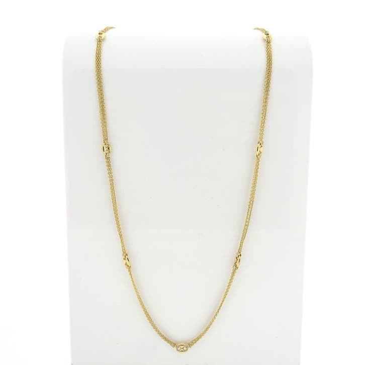 Gouden lange anker schakel ketting, Sieraden, Tassen en Uiterlijk, Kettingen, Overige kleuren, Gebruikt, Goud, Ophalen of Verzenden