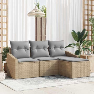 vidaXL Bankstel 4 st Beige poly rattan, Tuin en Terras, Tuinsets en Loungesets, Verzenden, Nieuw, Rotan, 4 zitplaatsen