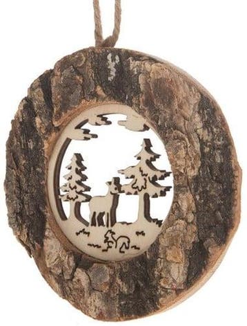Houtschijf met schors Kerstboomhanger uitsnede Boom 10 cm, Ophalen of Verzenden, Nieuw