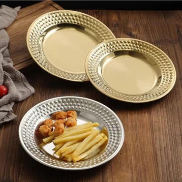 RVS Dessertborden met Hamerslag Patroon Rond 22 cm, Antiek en Kunst, Antiek | Schalen, Verzenden