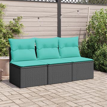 vidaXL Tuinbank 3-zits met kussens poly rattan zwart, Verzenden, Nieuw