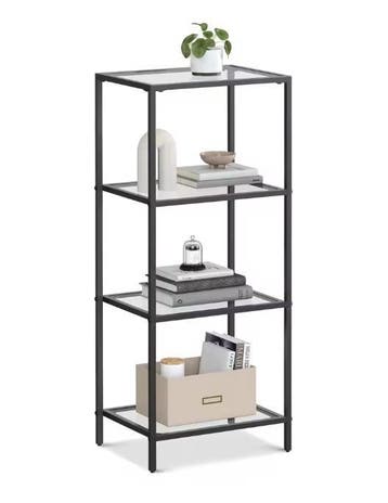 Zwarte Metalen Kast met 4 Glazen Planken – Moderne Opbergkas, Huis en Inrichting, Kasten | Boekenkasten, Verzenden, Nieuw