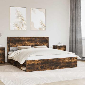 vidaXL Bedframe Gerookt eiken 180 x 200 cm Massief, Huis en Inrichting, Verzenden, Nieuw, Bruin, Hout