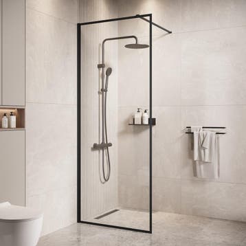 Douchewand Georgia 80 x 200 cm Zwart – Inloopdouche 8 mm, Verzenden, Nieuw, Douche