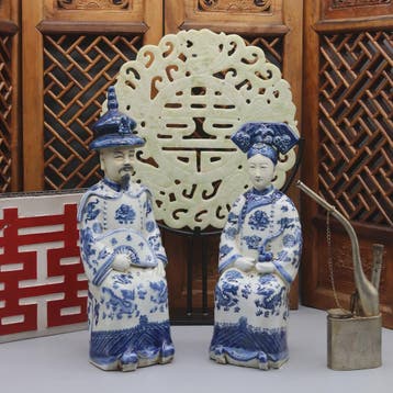 Set Keramische Beelden Chinese Keizer en Keizerin - Qing Dyn, Verzenden