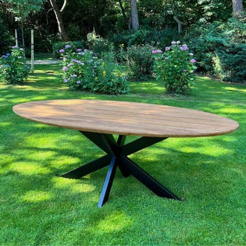 Ovale tuintafel met stalen kruispoot -  260 cm, Tuin en Terras, Ophalen of Verzenden, Nieuw