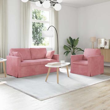 vidaXL Bankstel 2 pcs Roze 158 x 78 x 80 cm Fluweel, Huis en Inrichting, Banken | Bankstellen, Verzenden, Nieuw, Stof, Minder dan 150 cm