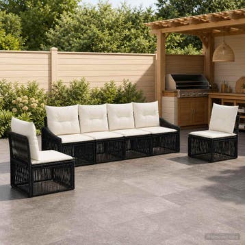 vidaXL Tuinbankenset 6 st Zwart poly rattan, Verzenden, Nieuw, 6 zitplaatsen