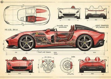 Kleury.art - Industrial Blueprint: Ferrari Monza SP1/SP2