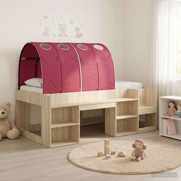 vidaXL Bedframe met tunnel 3 st Sonoma eiken en rood Bewerkt, Verzenden, Nieuw, Bruin, Hout