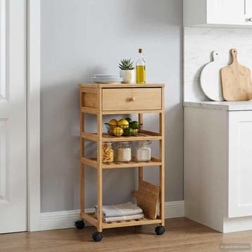 vidaXL Keukentrolley met Wielen Naturel 37 x 36 x 80 cm, Verzenden, Nieuw