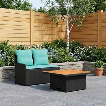 vidaXL Tuin Armsteun Sofa met Opklaptafel 2 Stuk Zwart en, Verzenden, Nieuw, Rotan, 2 zitplaatsen