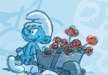 De Smurfen Kruiwagen met Rozen Postkaart, Ophalen of Verzenden, Nieuw
