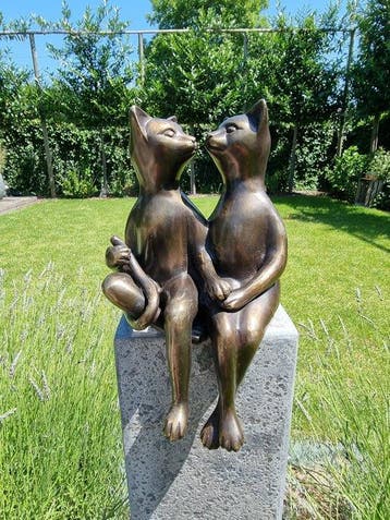 Beeldje - Cats in love - Brons, Antiek en Kunst