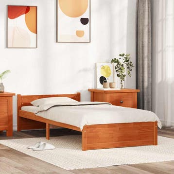 vidaXL Bedframe Wasbruin 205.5 x 95.5 x 51 cm Massief, Huis en Inrichting, Verzenden, Nieuw, Bruin, Hout