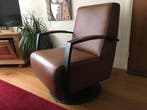 Leren draaifauteuil met stalen frame en schotelvoet - bruin, Huis en Inrichting, Fauteuils, Ophalen of Verzenden, Nieuw, Leer