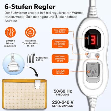 Elektrische Voetenwarmer - Wasbaar - 6 Standen - Beige - Sin, Verzenden, Zo goed als nieuw