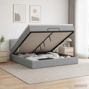 vidaXL Ottoman Bed met Matrassen en LED Lichtgrijs 140 x 200, Verzenden, Nieuw