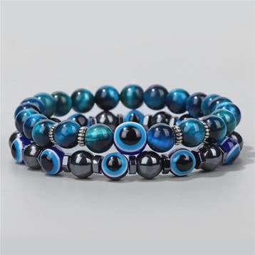 Set van 2 Handgemaakte Natuursteen Armbanden met Hanger Oog, Verzenden, Nieuw