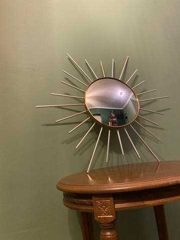 Spiegel - Messing, Glas, Hout - Bolle convex zonnespiegel