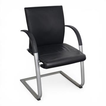 Ahrend 350 vergaderstoel, lederen bekleding, zwart-alu, Huis en Inrichting, Stoelen, Ophalen of Verzenden, Gebruikt, Zwart
