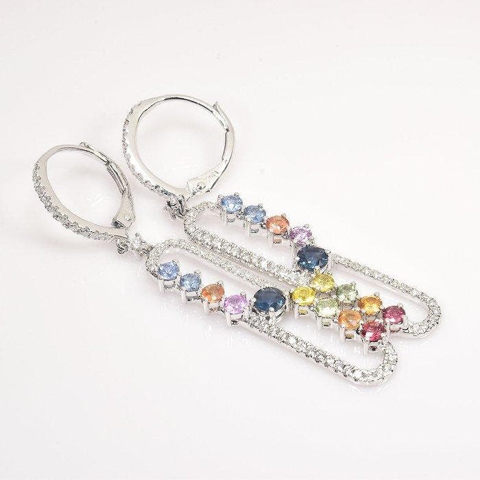 Oorbellen - 18 karaat Witgoud - 2.15ct. tw. Saffier -, Sieraden, Tassen en Uiterlijk, Oorbellen