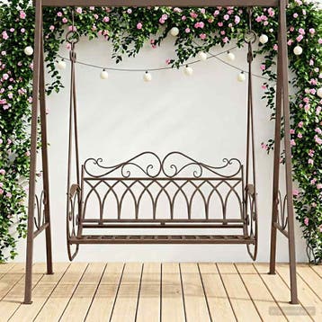 vidaXL Schommelbank Staal 112 x 60 x 126,5 cm Antiek Bruin, Verzenden, Nieuw, Metaal
