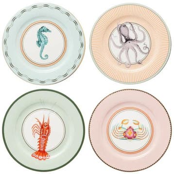 Yvonne Ellen Under the Sea Ontbijtborden 4-delig, Verzenden, Nieuw, Overige stijlen, Porselein