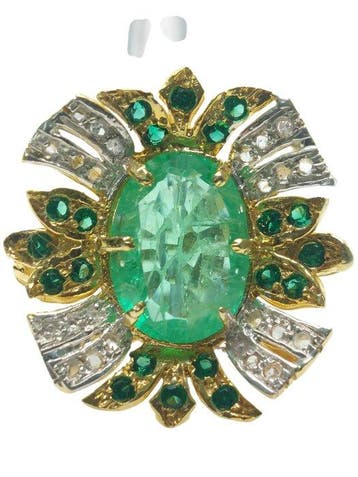 Zonder minimumprijs - Ring - 9 kt. Zilver, Geel goud Smaragd, Nieuw