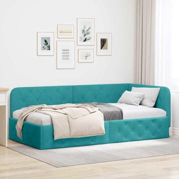 vidaXL Hoekbedframe Turquoise 100 x 200 cm Fluweel, Verzenden, Nieuw, Stof