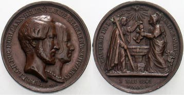 Brons medaille 1841 Mecklenburg-schwerin Helene +1842, Verzenden