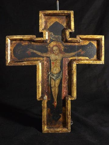 Crucifix - Hout - 20e eeuw - Geverfd houten kruis - 38 cm, Antiek en Kunst