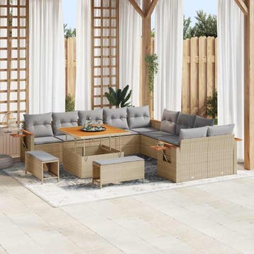 vidaXL Tuinbankenset 17 st 12-zits Beige en Licht Grijs poly, Verzenden, Nieuw, 7 zitplaatsen