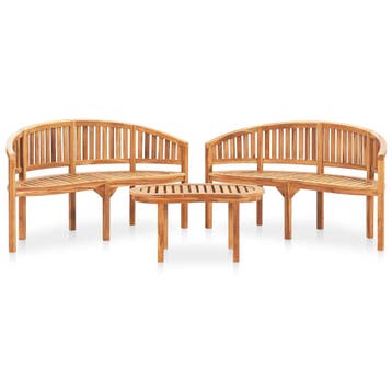 vidaXL 3-delige Loungeset banaanvormig massief teakhout, Verzenden, Nieuw, Teakhout, Loungeset