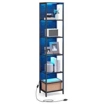 Boekenkast met Verstelbare LED-verlichting – Ebony Zwart, Minder dan 50 cm, Verzenden, Nieuw, 150 tot 200 cm