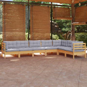 vidaXL 7-delige Loungeset met grijze kussens grenenhout, Verzenden, Nieuw, 7 zitplaatsen, Loungeset
