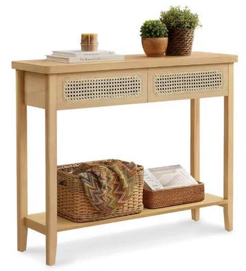 Consoletafel 100 cm – smal beige eiken hal of wandtafel, Huis en Inrichting, Tafels | Sidetables, Verzenden, Nieuw