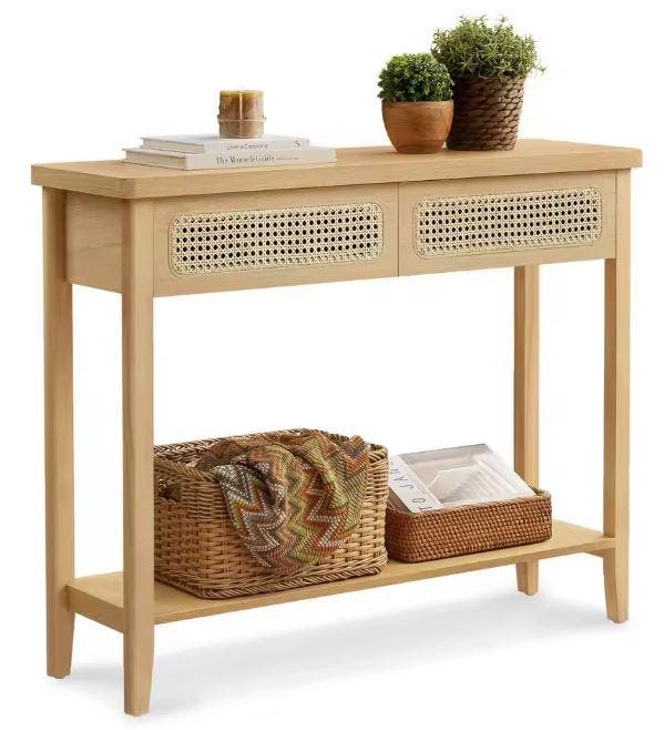 Consoletafel 100 cm – smal beige eiken hal of wandtafel, Huis en Inrichting, Tafels | Sidetables, Nieuw, Verzenden