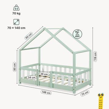 Kinderbed Treviolo huisbed 70x140 cm mint en wit [en.casa], Verzenden, Nieuw